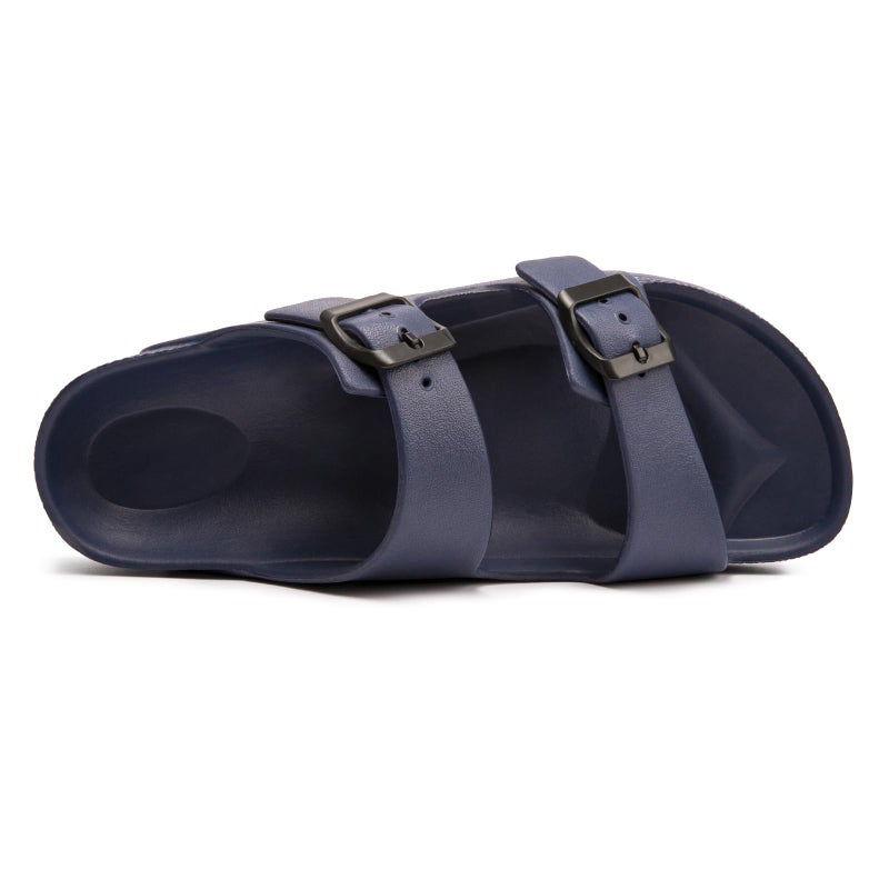 FUNKYMONKEY Women's Comfort Slides, Adjustable Double Buckle with Arch Support EVA Non-Slip Flat Sandals for Vacation & Daily Wear (8 M US-Women, Navy) - Image 3